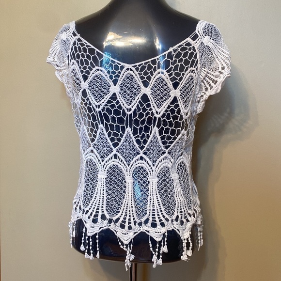 Boho Beach Chic NELLA Fantasia White Crochet Lace Fringe Top Festival Summer - Picture 4 of 8